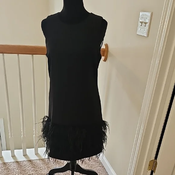 Sam Edelman Dresses Sam Edelman Black Feather Hem Shift Dress